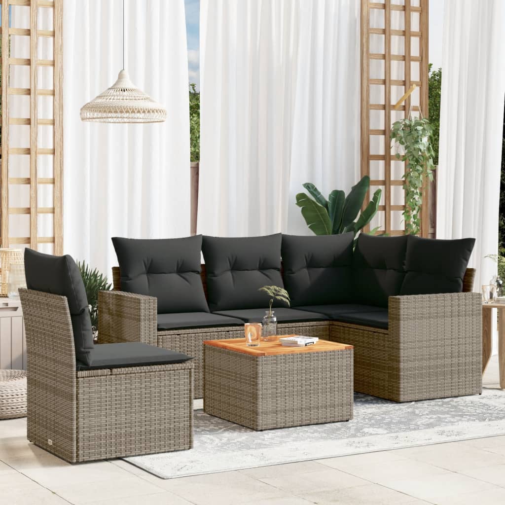 6-tlg. Garten-Sofagarnitur mit Kissen Schwarz Poly Rattan