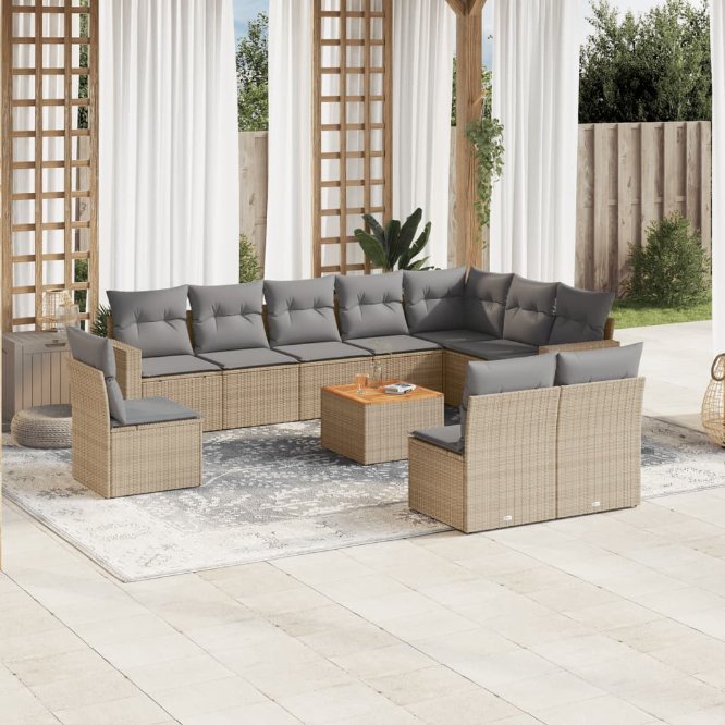 vidaXL 11-tlg. Garten-Sofagarnitur mit Kissen Schwarz Poly Rattan