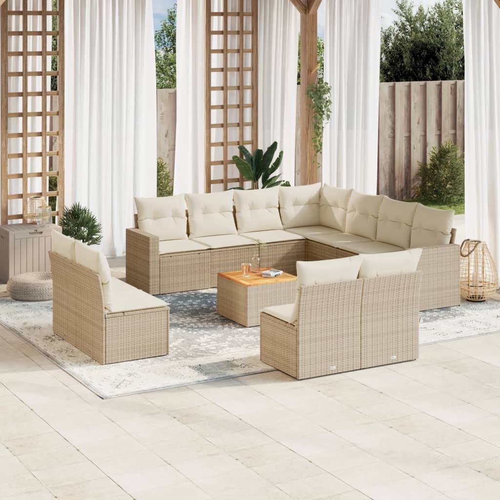 12-tlg. Garten-Sofagarnitur mit Kissen Schwarz Poly Rattan