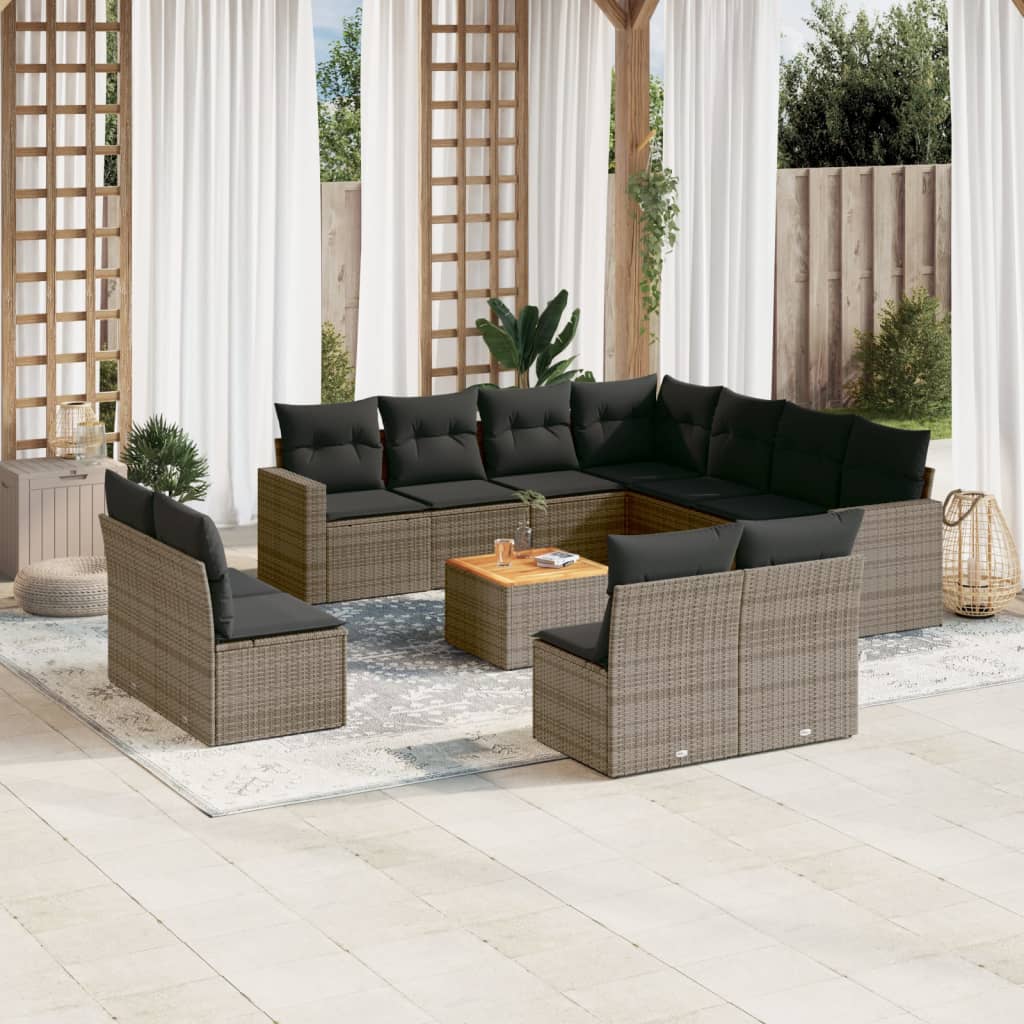 12-tlg. Garten-Sofagarnitur mit Kissen Schwarz Poly Rattan