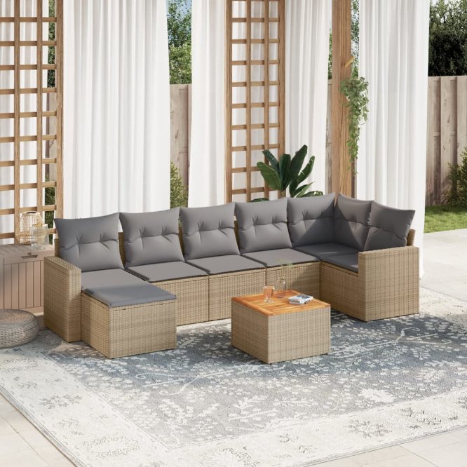 vidaXL 8-tlg. Garten-Sofagarnitur mit Kissen Schwarz Poly Rattan
