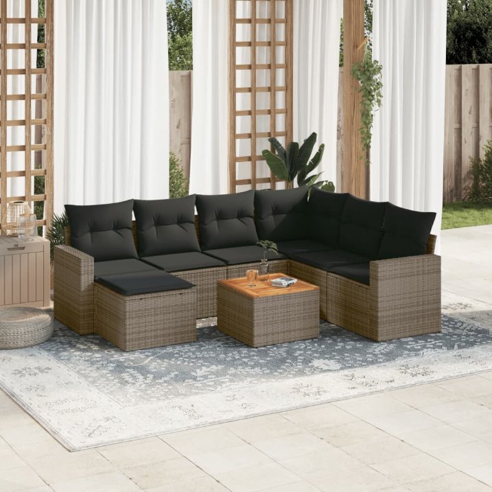 vidaXL 8-tlg. Garten-Sofagarnitur mit Kissen Schwarz Poly Rattan