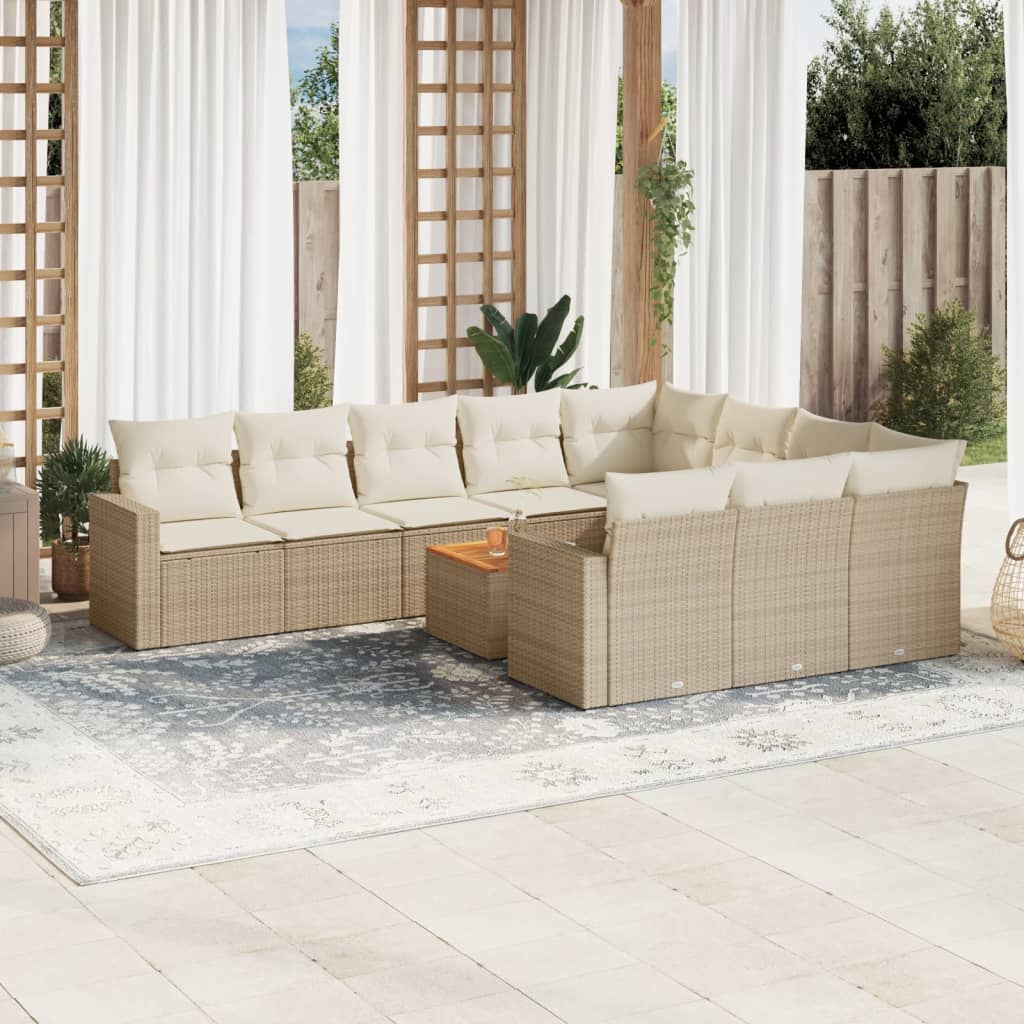 vidaXL 11-tlg. Garten-Sofagarnitur mit Kissen Schwarz Poly Rattan