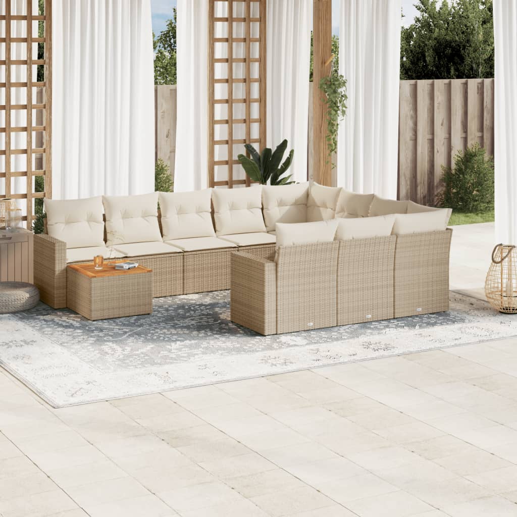 vidaXL 11-tlg. Garten-Sofagarnitur mit Kissen Schwarz Poly Rattan