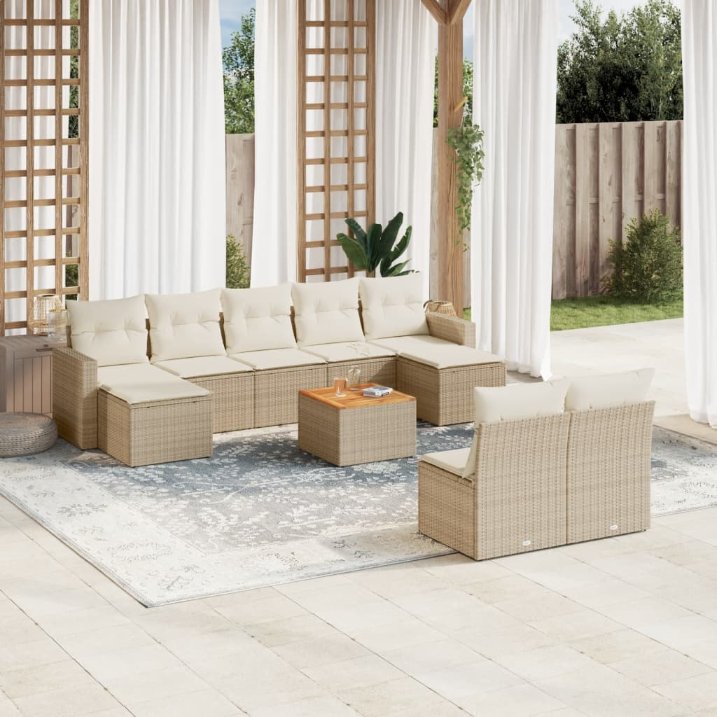 vidaXL 10-tlg. Garten-Sofagarnitur mit Kissen Schwarz Poly Rattan