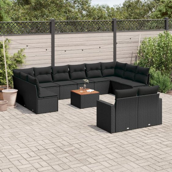 vidaXL 13-tlg. Garten-Sofagarnitur mit Kissen Schwarz Poly Rattan