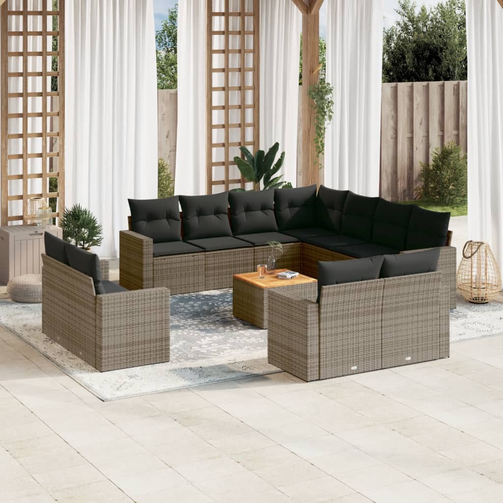 vidaXL 12-tlg. Garten-Sofagarnitur mit Kissen Schwarz Poly Rattan