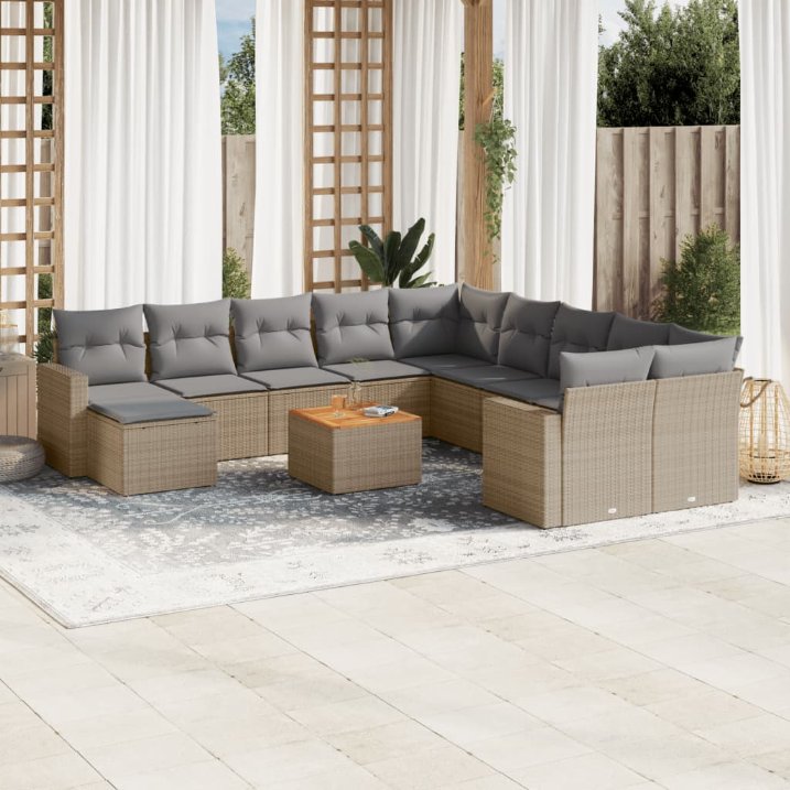 vidaXL 12-tlg. Garten-Sofagarnitur mit Kissen Schwarz Poly Rattan