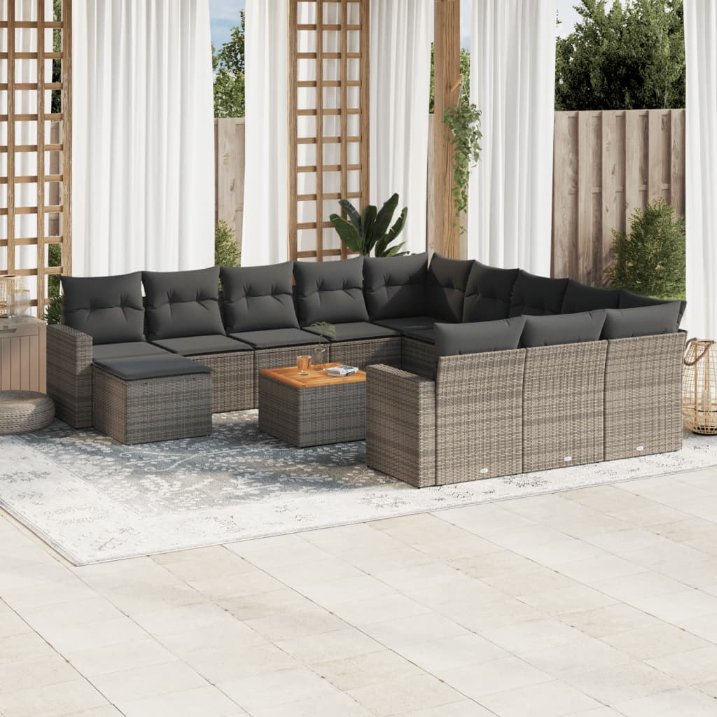 vidaXL 13-tlg. Garten-Sofagarnitur mit Kissen Schwarz Poly Rattan