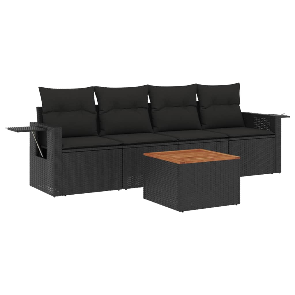 vidaXL 5-tlg. Garten-Sofagarnitur mit Kissen Schwarz Poly Rattan