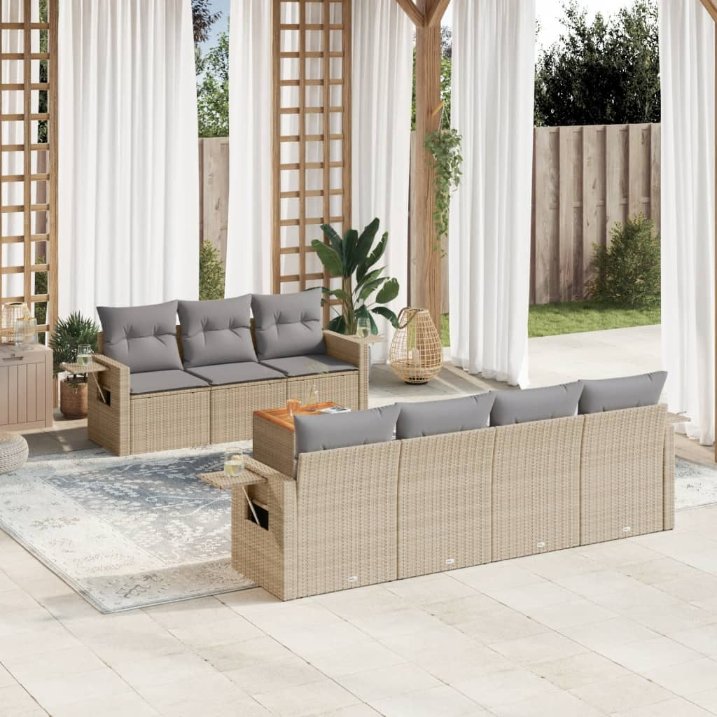 vidaXL 8-tlg. Garten-Sofagarnitur mit Kissen Schwarz Poly Rattan