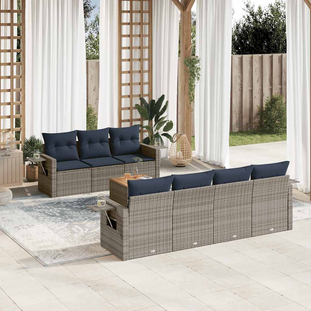 vidaXL 8-teiliges Gartensofa-Set mit Kissen, schwarzes Polyrattan
