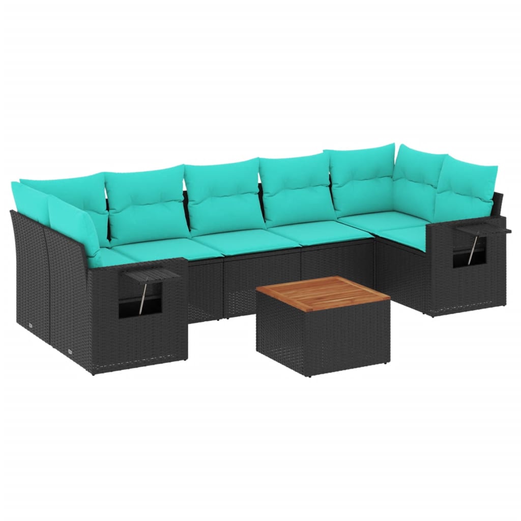 vidaXL 8-teiliges Gartensofa-Set mit Kissen, schwarzes Polyrattan