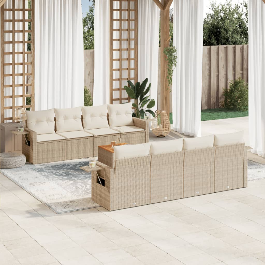 vidaXL 9-tlg. Garten-Sofagarnitur mit Kissen Schwarz Poly Rattan