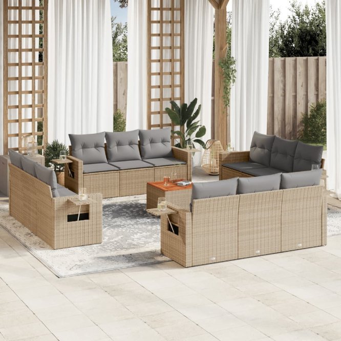 vidaXL 13-tlg. Garten-Sofagarnitur mit Kissen Schwarz Poly Rattan
