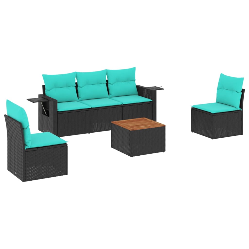 vidaXL 6-teiliges Gartensofa-Set mit Kissen, schwarzes Polyrattan