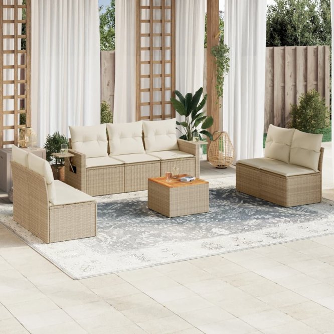 vidaXL 8-tlg. Garten-Sofagarnitur mit Kissen Schwarz Poly Rattan