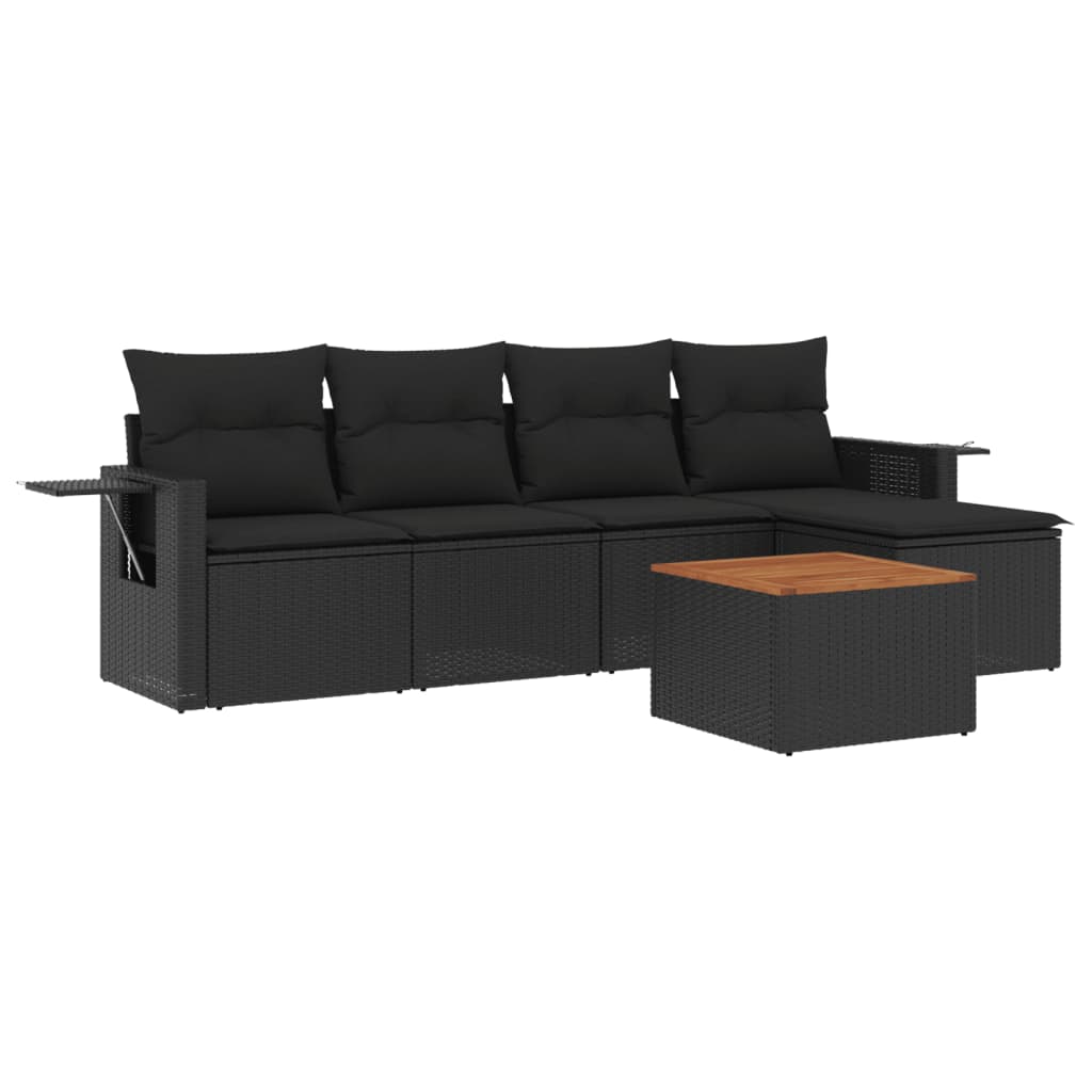 vidaXL 6-tlg. Garten-Sofagarnitur mit Kissen Schwarz Poly Rattan