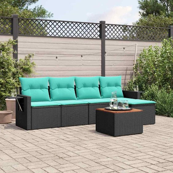 vidaXL 6-teiliges Gartensofa-Set mit Kissen, schwarzes Polyrattan