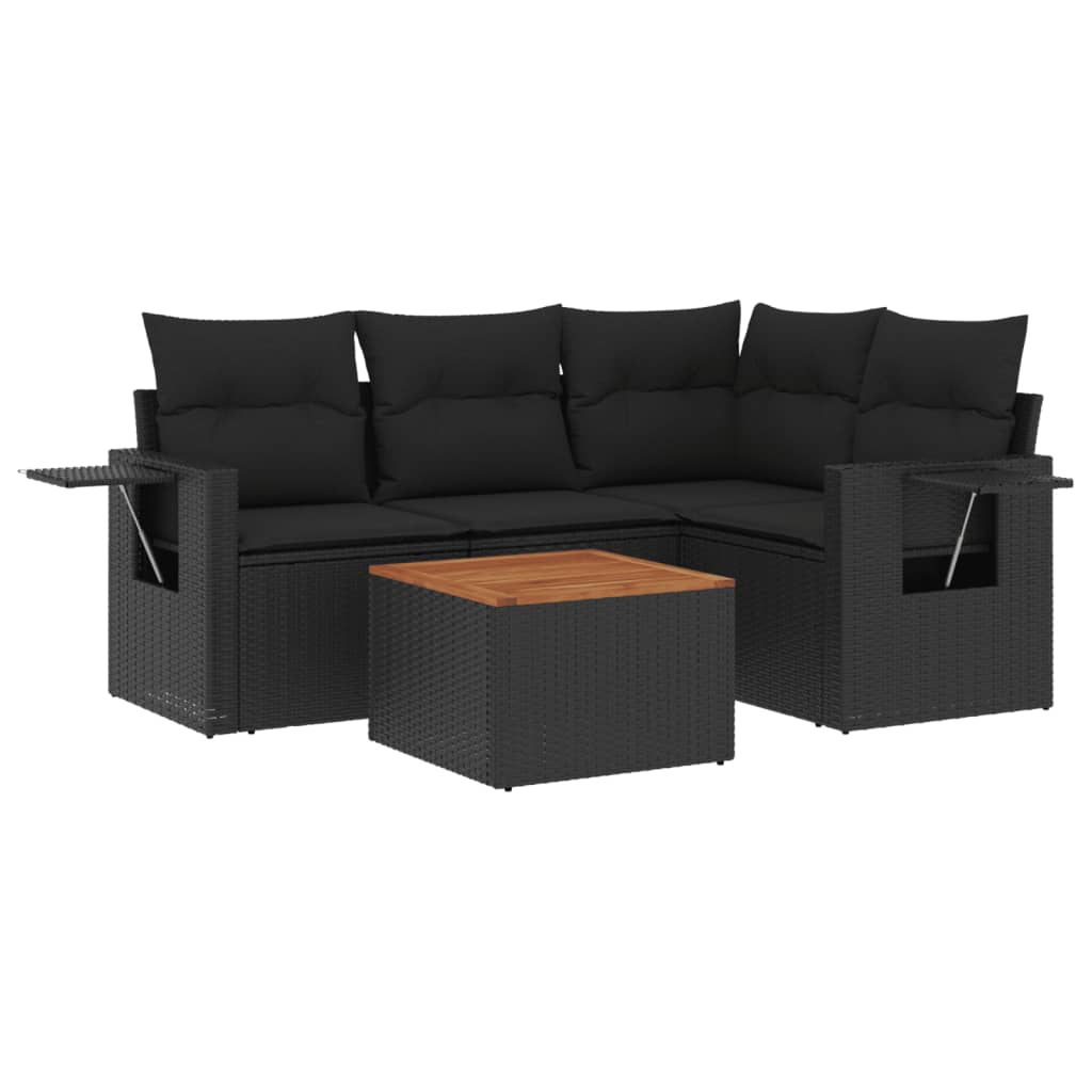 vidaXL 5-tlg. Garten-Sofagarnitur mit Kissen Schwarz Poly Rattan