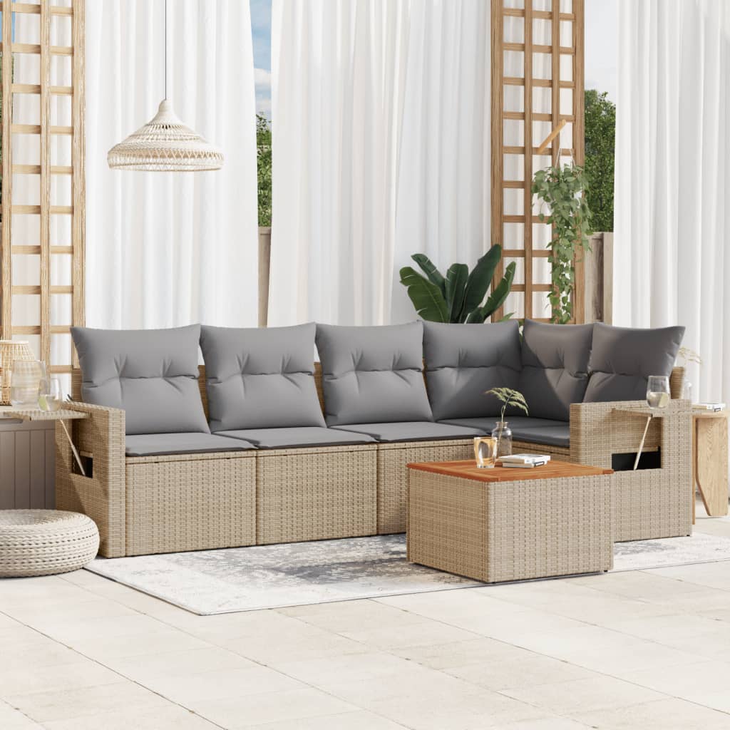 vidaXL 6-tlg. Garten-Sofagarnitur mit Kissen Schwarz Poly Rattan