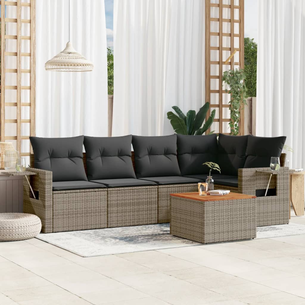 vidaXL 6-tlg. Garten-Sofagarnitur mit Kissen Schwarz Poly Rattan