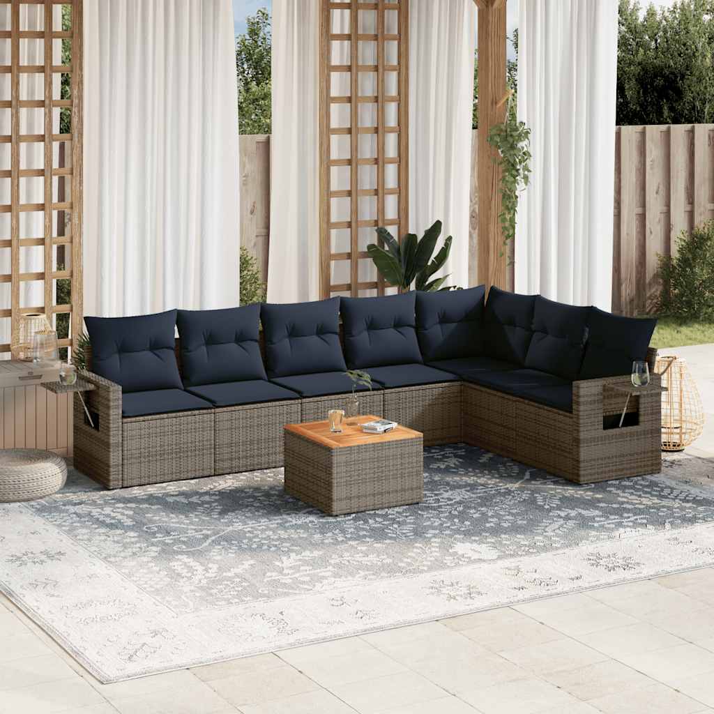 vidaXL 8-teiliges Gartensofa-Set mit Kissen, schwarzes Polyrattan