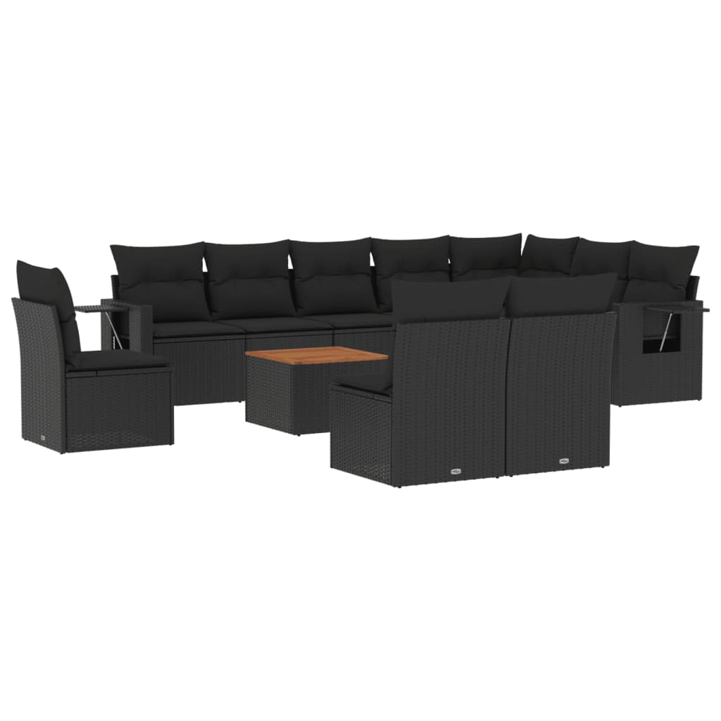 vidaXL 11-tlg. Garten-Sofagarnitur mit Kissen Schwarz Poly Rattan