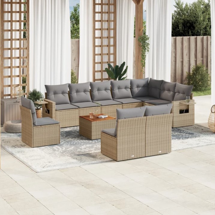 vidaXL 11-tlg. Garten-Sofagarnitur mit Kissen Schwarz Poly Rattan