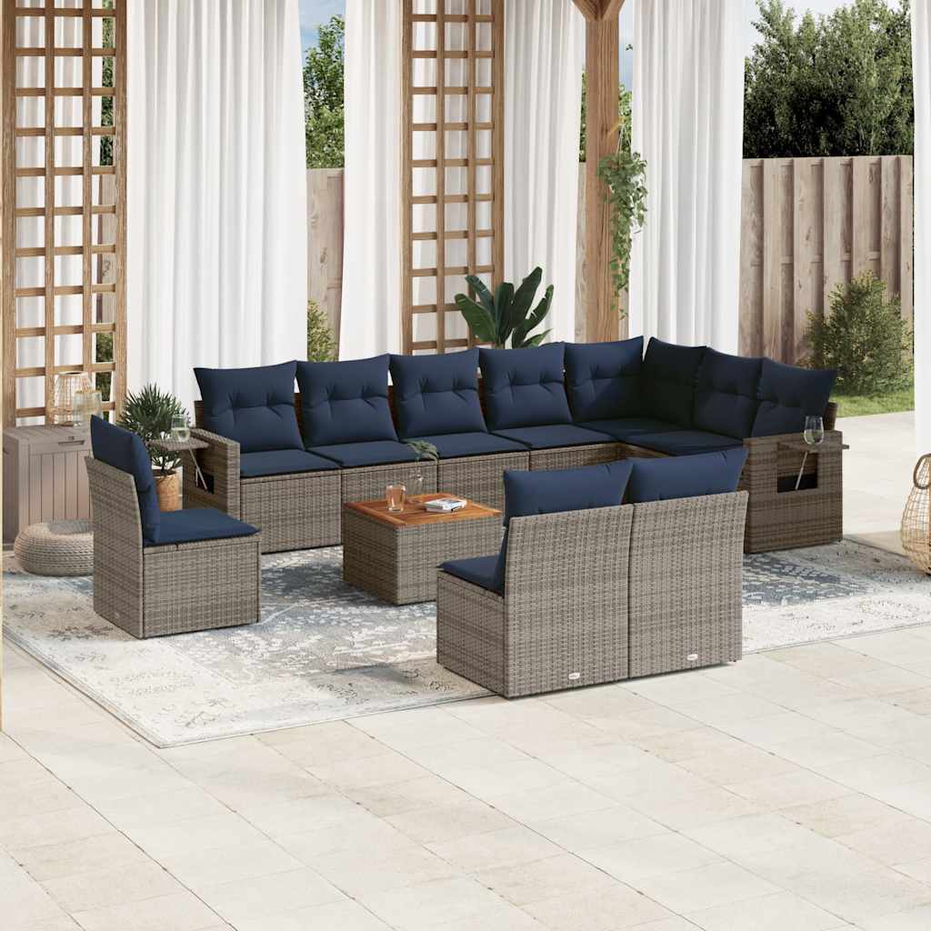 vidaXL 11-teiliges Gartensofa-Set mit Kissen, schwarzes Polyrattan