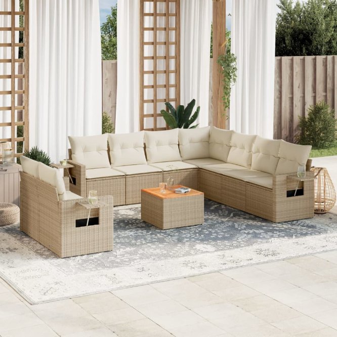 vidaXL 10-tlg. Garten-Sofagarnitur mit Kissen Schwarz Poly Rattan