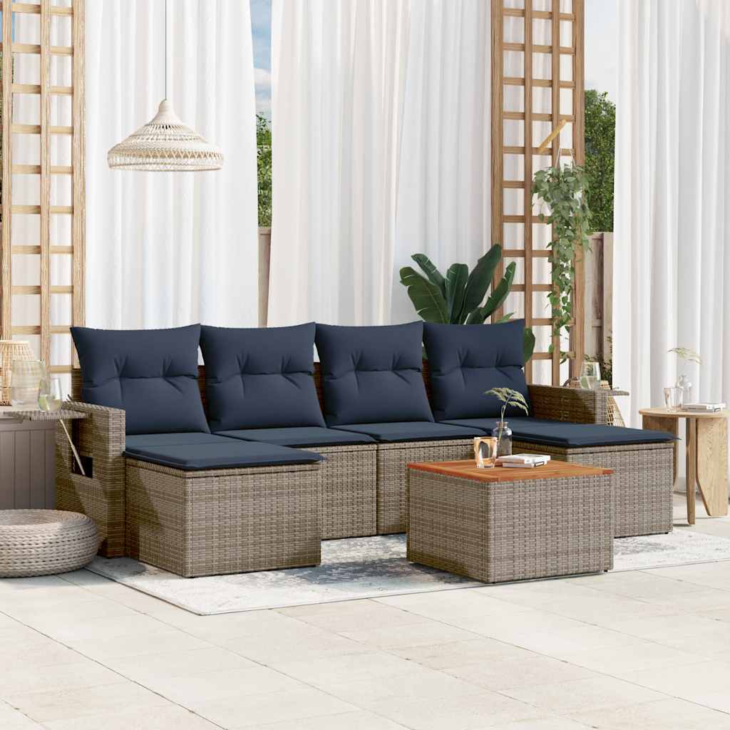 vidaXL 7-teiliges Gartensofa-Set mit Kissen, schwarzes Polyrattan