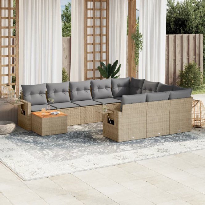 vidaXL 11-tlg. Garten-Sofagarnitur mit Kissen Schwarz Poly Rattan