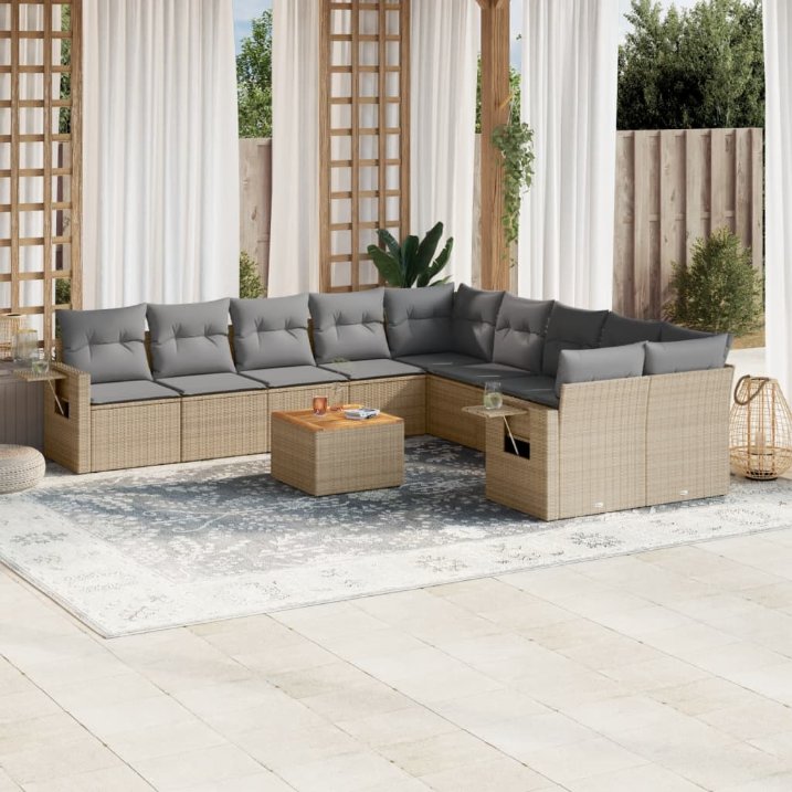 vidaXL 11-tlg. Garten-Sofagarnitur mit Kissen Schwarz Poly Rattan