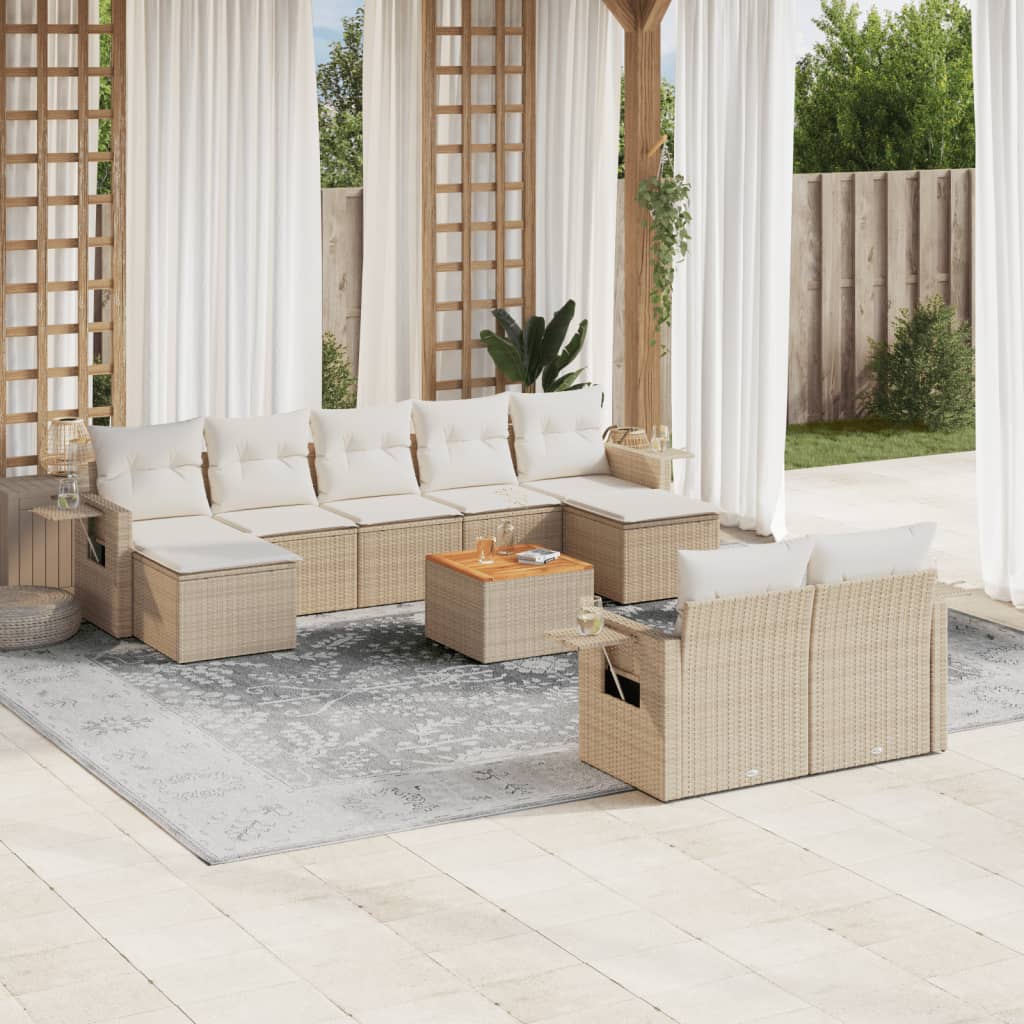 vidaXL 10-tlg. Garten-Sofagarnitur mit Kissen Schwarz Poly Rattan