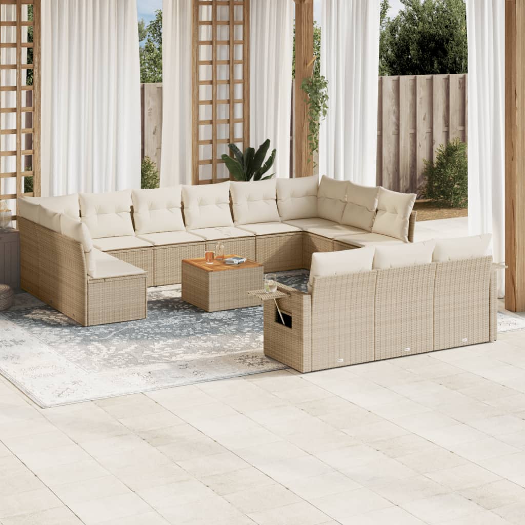 vidaXL 14-tlg. Garten-Sofagarnitur mit Kissen Schwarz Poly Rattan