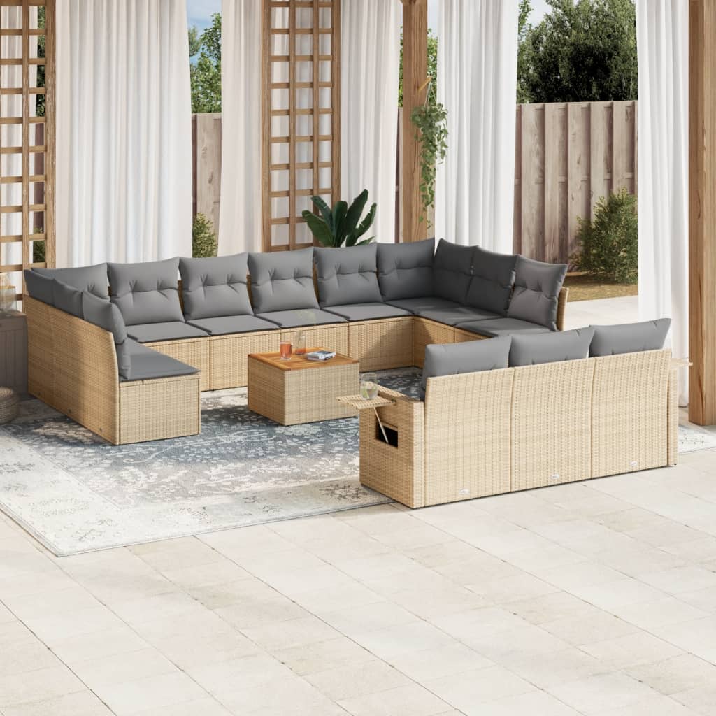 vidaXL 14-tlg. Garten-Sofagarnitur mit Kissen Schwarz Poly Rattan