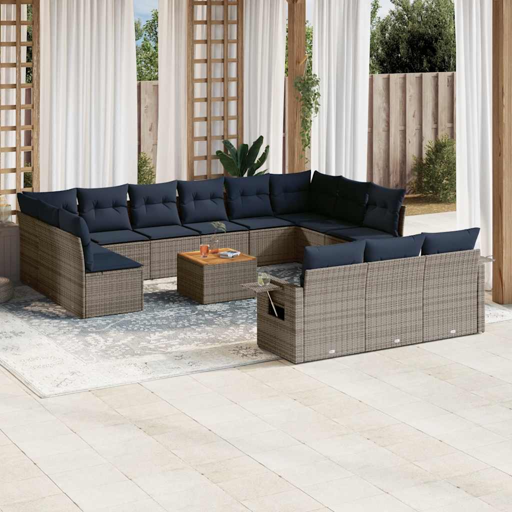 vidaXL 14-teiliges Gartensofa-Set mit Kissen, schwarzes Polyrattan