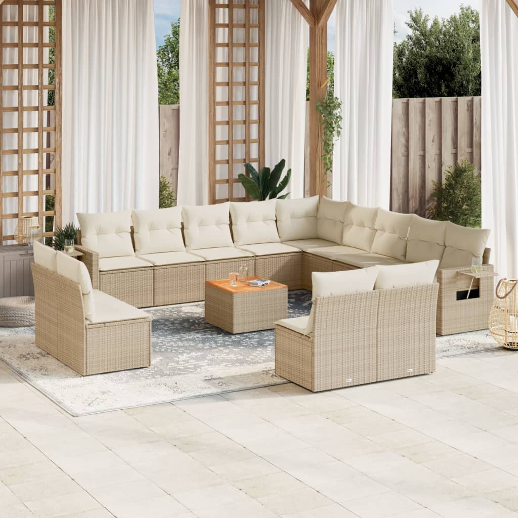 vidaXL 14-tlg. Garten-Sofagarnitur mit Kissen Schwarz Poly Rattan