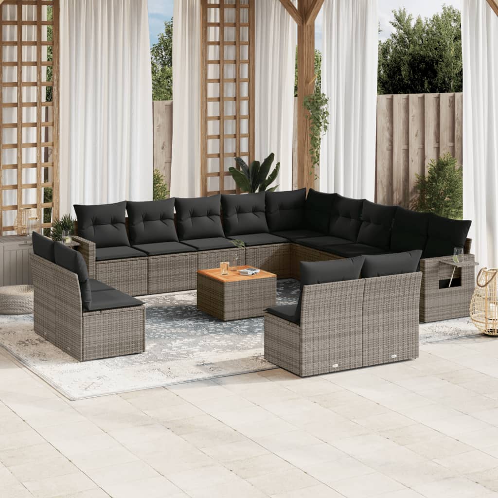 vidaXL 14-tlg. Garten-Sofagarnitur mit Kissen Schwarz Poly Rattan