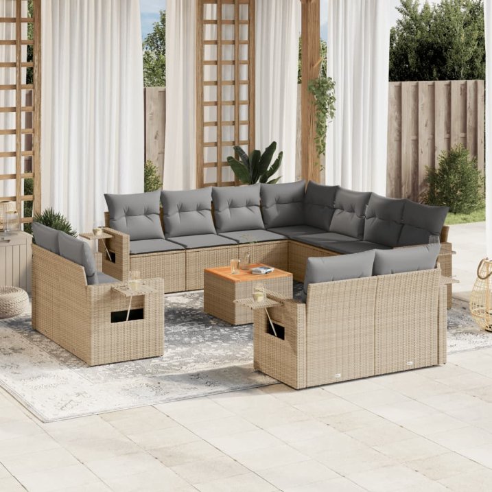 vidaXL 12-tlg. Garten-Sofagarnitur mit Kissen Schwarz Poly Rattan
