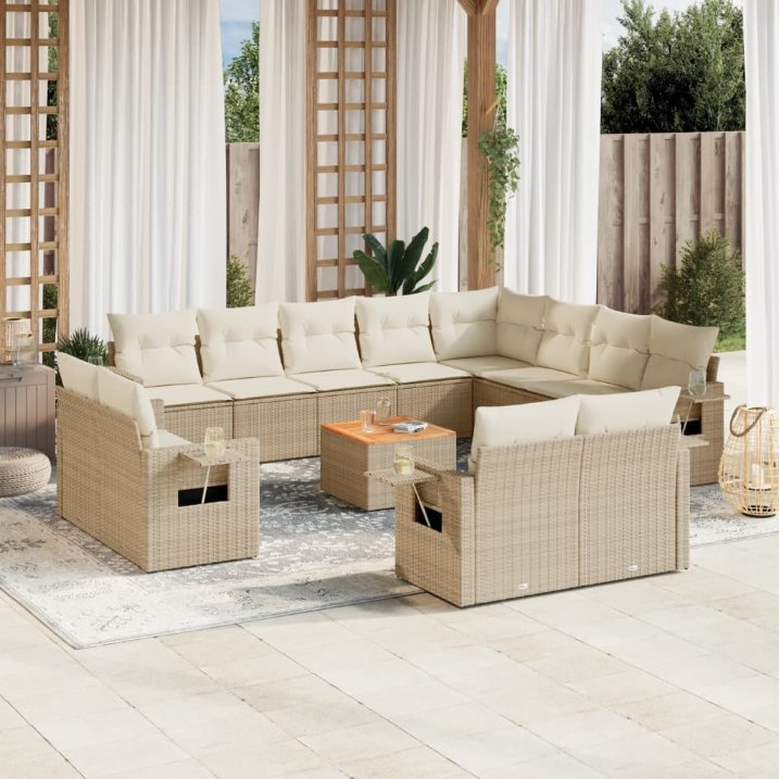 vidaXL 13-tlg. Garten-Sofagarnitur mit Kissen Schwarz Poly Rattan