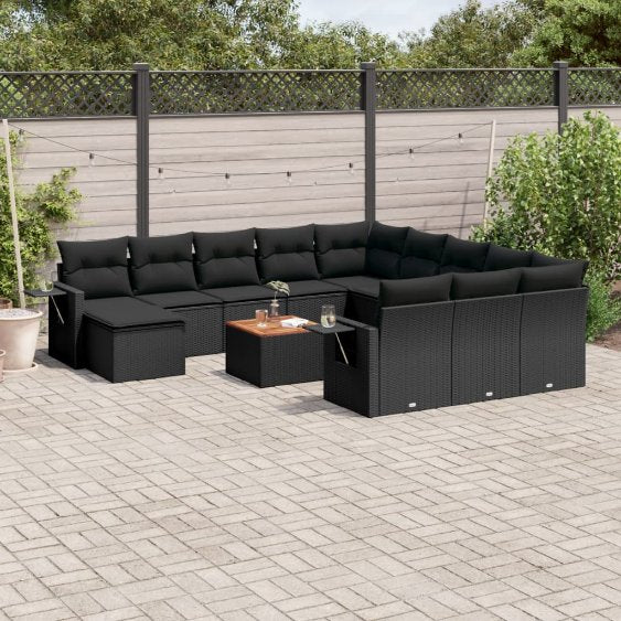 vidaXL 13-tlg. Garten-Sofagarnitur mit Kissen Schwarz Poly Rattan