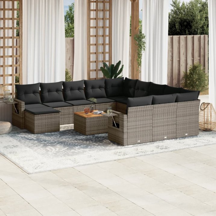 vidaXL 13-tlg. Garten-Sofagarnitur mit Kissen Schwarz Poly Rattan