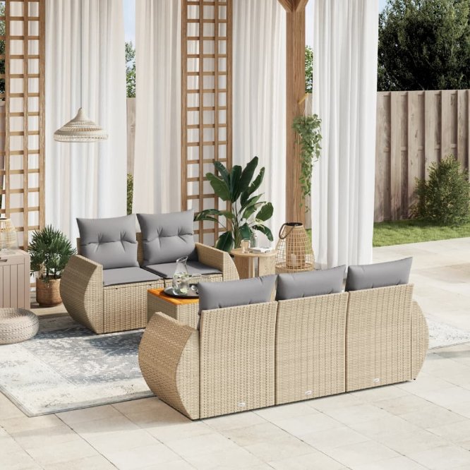 6-tlg. Garten-Sofagarnitur mit Kissen Schwarz Poly Rattan