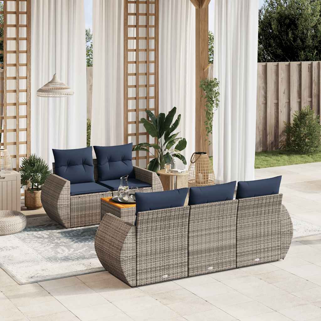 6-teiliges Gartensofa-Set mit Kissen, schwarzes Polyrattan
