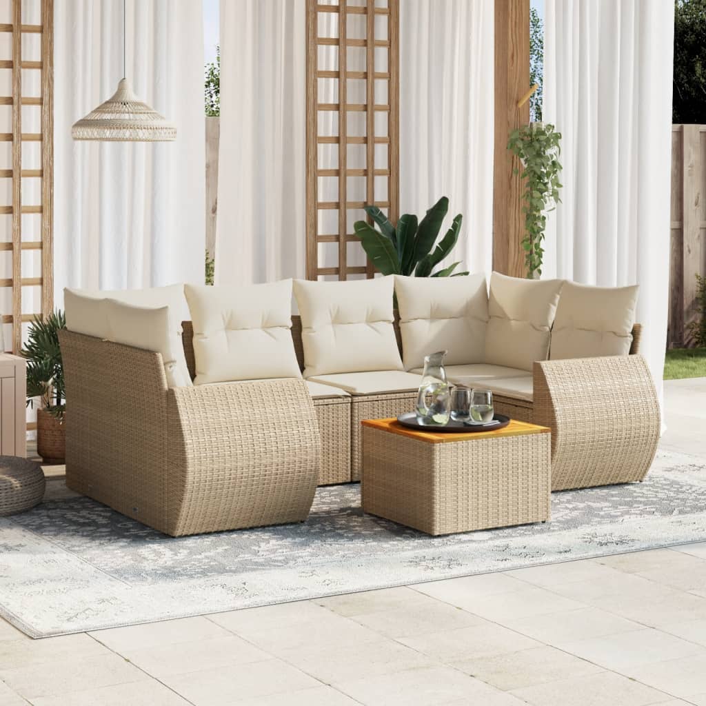 7-tlg. Garten-Sofagarnitur mit Kissen Schwarz Poly Rattan