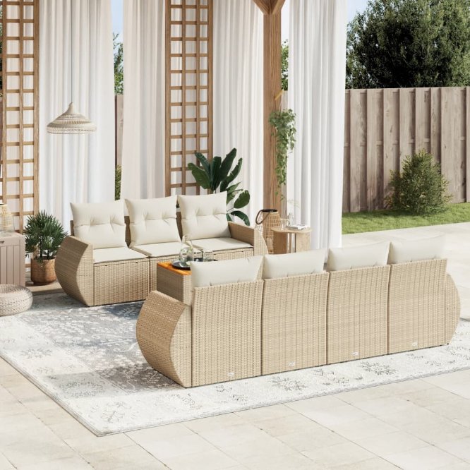 8-tlg. Garten-Sofagarnitur mit Kissen Schwarz Poly Rattan