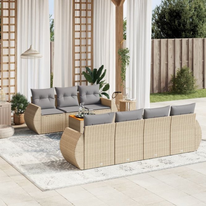 8-tlg. Garten-Sofagarnitur mit Kissen Schwarz Poly Rattan