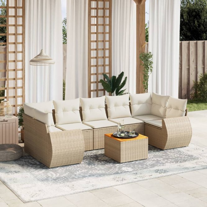 8-tlg. Garten-Sofagarnitur mit Kissen Schwarz Poly Rattan